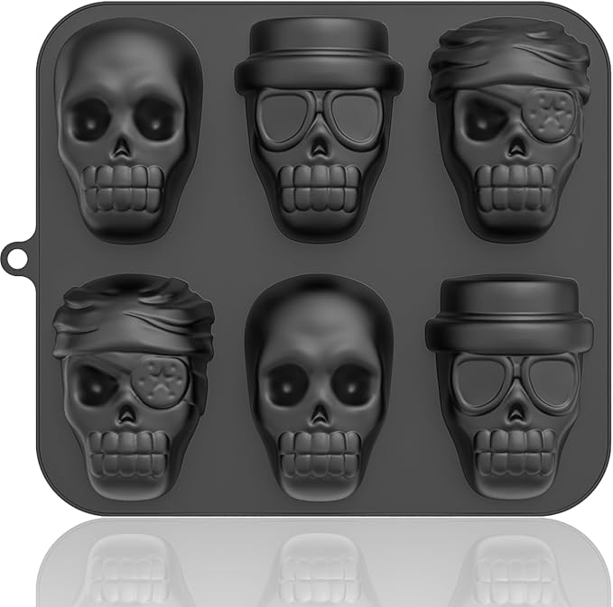 HKNMTT Halloween Silicone Molds for Baking Extra large, 6 Cavities 3D Skull Cake Pizza Pan Molds, Nonstick Halloween Skeleton Mold for Ice Cupcake