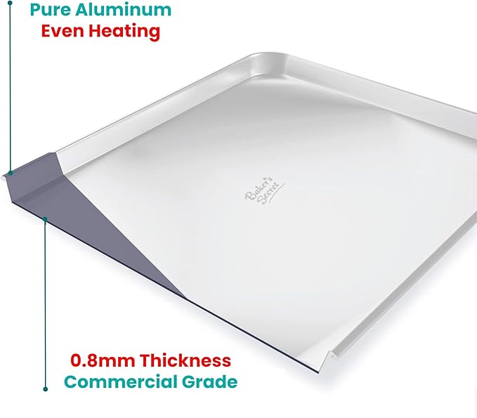 Baker's Secret Commercial Grade Baking Sheet 2x Aluminum Sheet 15" x 11, 100% Recycled, Cookie Sheets for Baking, Baking Pan, Baking Tray for Oven - The Natural Aluminum Collection