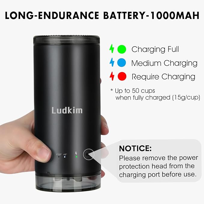 Electric Burr Coffee Grinder, 80 Precise Settings Rechargeable Cordless - Conical Stainless Steel Grinder for Espresso, Drip, French Press, Portable for Travel & Home Use