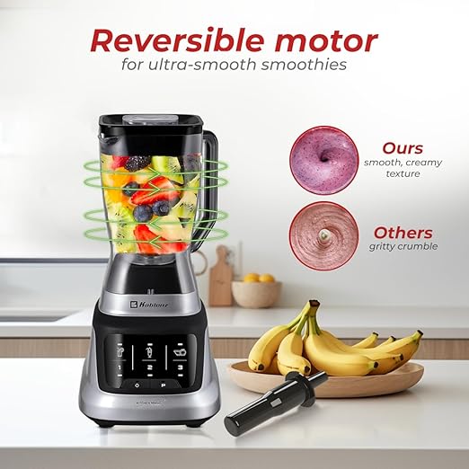 Koblenz Professional Blender, Countertop Blender for Shakes and Smoothies with 3 Speeds, 1200-W Motor, 68 Oz. Capacity, Super Silent Operation, Includes Tamper Accessory, Black/Chrome, LKM-9406