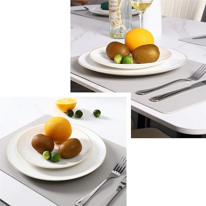 10.5” Porcelain Coupe Dinner Plates with Golden Rim, Stackable Off-White Ceramic and Round, Perfect for Salad, Dessert, Steak, Pasta (Set of 6)