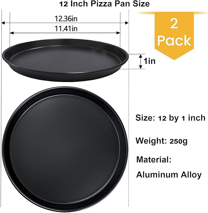 12 Inch Pizza Pan for Oven, 2 Pack Nonstick Round Heavy Duty Aluminum Pizza Baking Tray, Restaurant Style Deep Dish Pizza Pan with Rolled Edge & Warp Resistant (Thickened Crisper Pan)