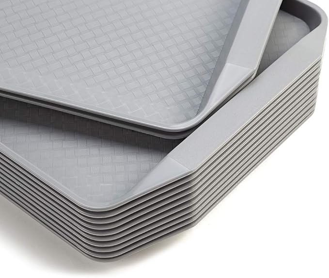 Plastic Fast Food Serving Tray,16.95 by 11.82-Inch,Set of 12 (Grey)
