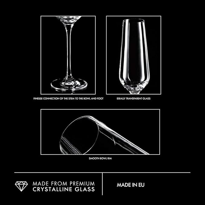 Krosno Crystal Champagne Flute Glasses, Set of 6, 6.1 oz, Avant-Garde Collection, Classic Shape for Timeless Style, Ideal for Mimosas, Prosecco, Sparkling Wine, Dishwasher Safe, Made in Europe