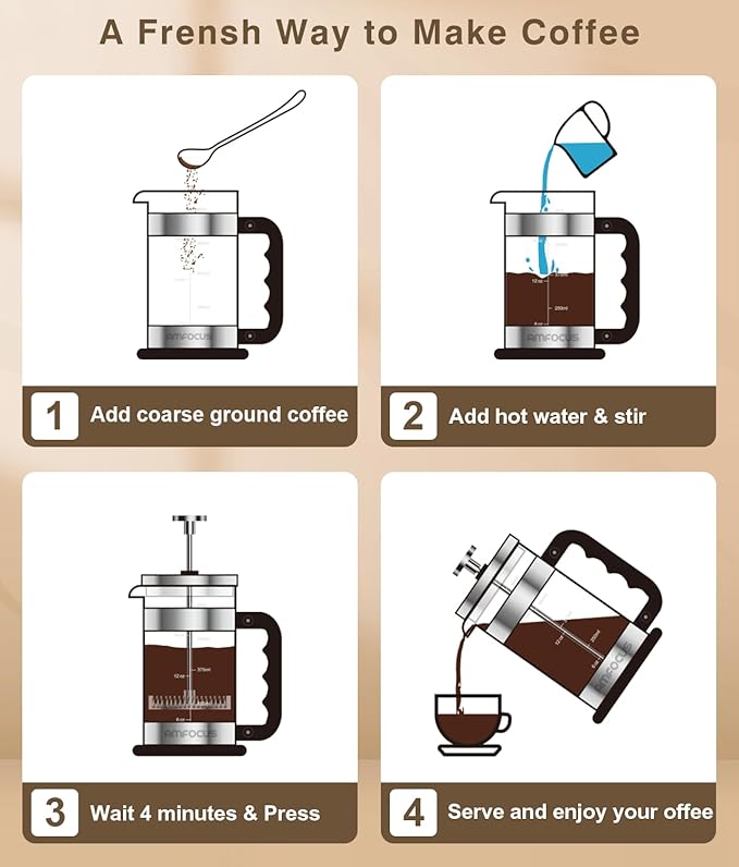 French Press Coffee Maker -34oz Classic Coffee Press Heat-resistant Borosilicate Glass Coffee Pot with 4-Level Disassemble Filters, Portable Cold Brew Coffee Maker for Travel Home(Dark Pewter)