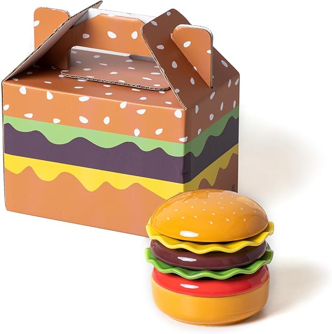 Mini Ceramic Sauce Plates Sets (6 Pieces), Cute Hamburg Style Dessert Plates & Snack Bowls with Lid Sets. Novel Tableware Gift.