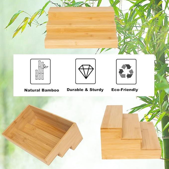 Bamboo Spice Rack Organizer for Cabinet Wooden Spice Shelf for Kitchen Pantry Storage Organizer 3 Tier Countertop(2 Pack)
