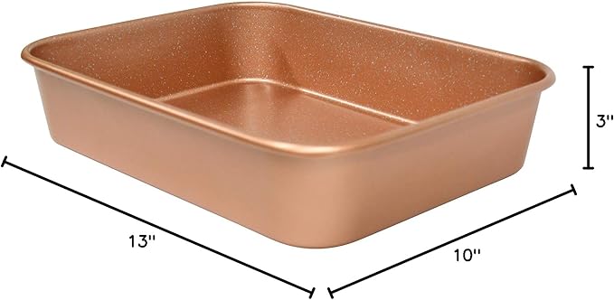 casaWare Ceramic Coated NonStick Lasagna/Roaster Pan 13 x 10 x 3-Inch (Rose Gold Granite)