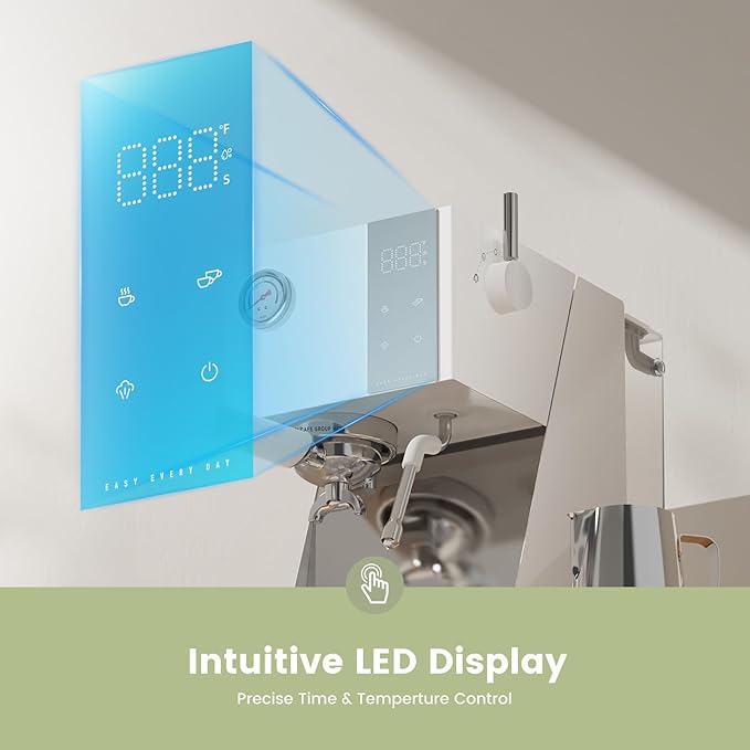 Gevi Espresso Machine with OPV, 20Bar Espresso Maker with Milk Frother Steam Wand, Dual Display, 58mm Portafilter, Stainless Steel Espresso Machines for Espresso/Latte/Cappuccino, White