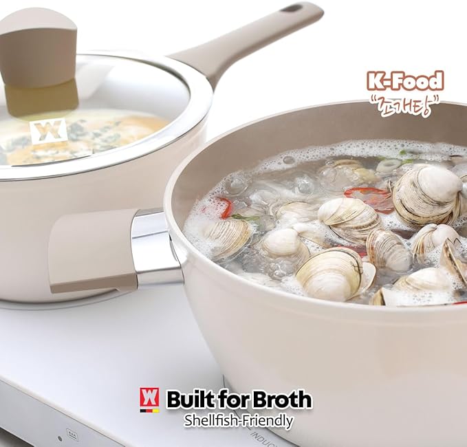 Aluminum Stock Pot with 7-Layered Ceramic Coating, Non-Stick Surface, Tempered Glass Lid, Dual Heat-Resistant Handles, PFOA, PFAS, Lead, Cadmium Free, All Cooktops 5.34L / 5.64Quarts