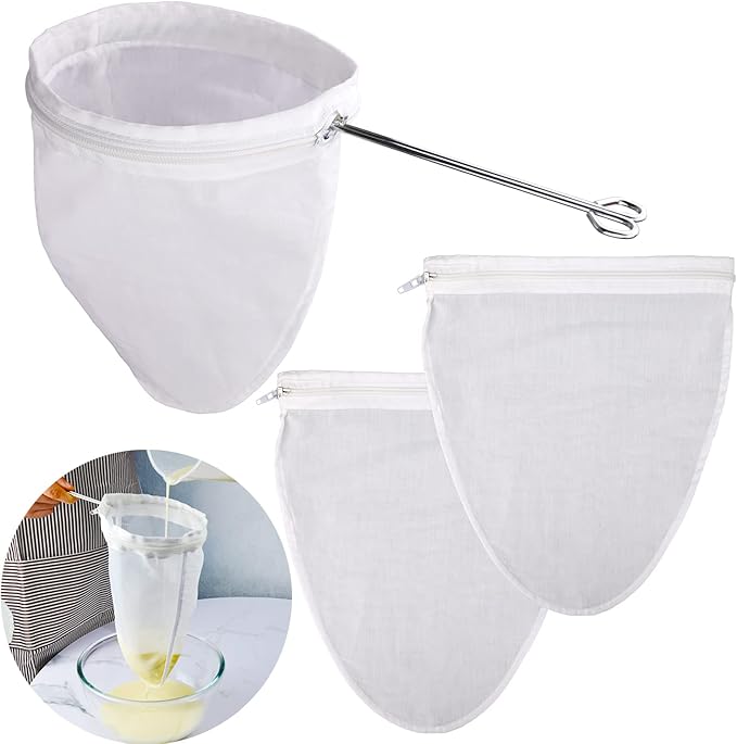 WMKGG Ultra Fine Mesh Strainer Bags, Reusable Filter Bags with Stainless Steel Handle Frame for Filter NutMilk, Coffee, Milk, Butter, Juices and Fresh Cheese (Large Size)(8.6"Wx13.4"D)