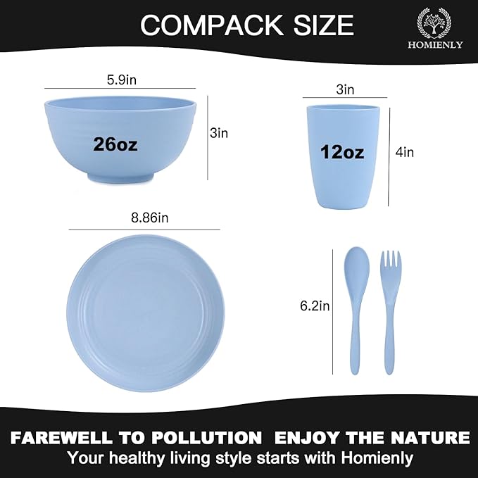 Wheat Straw Dinnerware Sets, 20 PCS Dishes Dinnerware Set Microwave and Dishwasher Safe, Lightweight Unbreakable Dishes, Reusable Dinner Plates Kids Plates and Bowls Sets for Kitchen, Camping