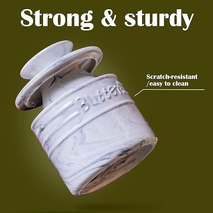 Yundu Gray Marble Porcelain Butter Keeper Crock,Butter Dish with Lid,French Butter Storage Container for Kitchen