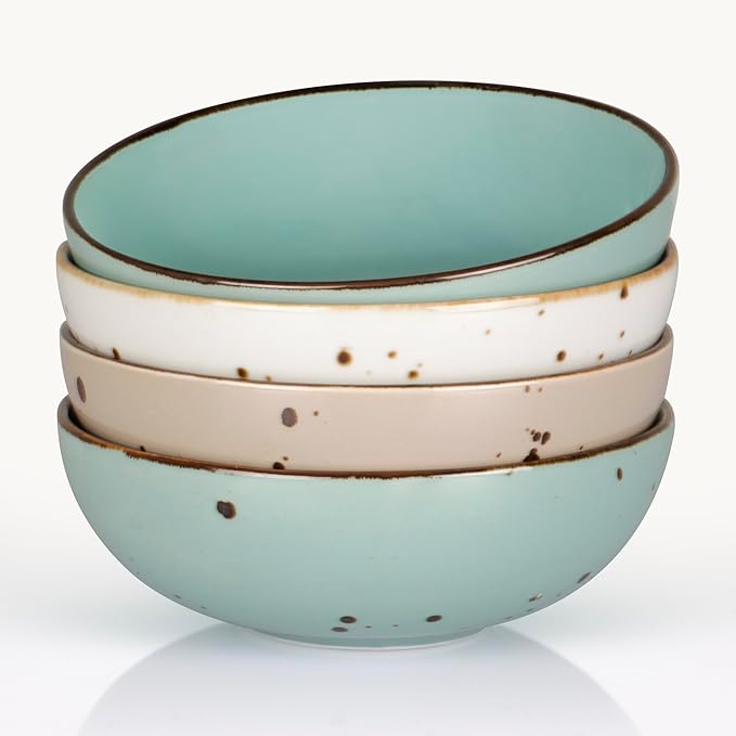 Esfour Round Porcelain Bowls - 18 Ounce - Set of 4 - Microwave, Oven, Dishwasher-Safe, Scratch Resistant, Porcelain Durable Small Dishes Bowls for Cereal, Salad, Pasta, Soup Dessert - Assorted Natural