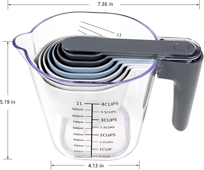 11-Piece Measuring Cups and Spoons Set with Stackable Measuring Cup, Lid, and Flour Duster, Unique Kitchen Gadgets for Baking and Cooking, BPA-Free, Dishwasher Safe