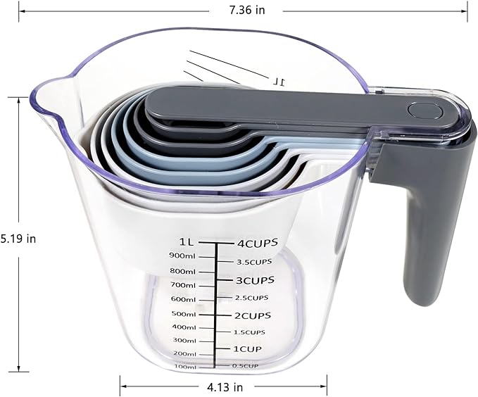 11-Piece Measuring Cups and Spoons Set with Stackable Measuring Cup, Lid, and Dough Scraper, Unique Kitchen Gadgets for Baking and Cooking, BPA-Free, Dishwasher Safe