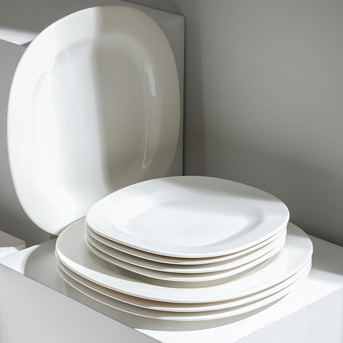 Stone Lain Quadro 4-Piece Dinner Plate Set Porcelain, White