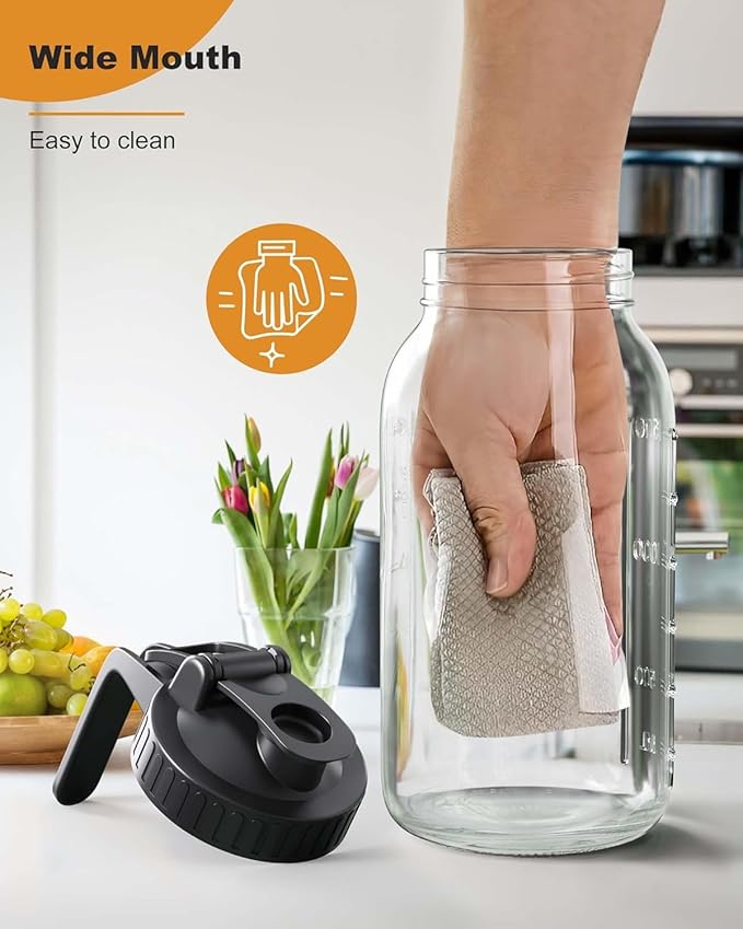 2 Pack (64oz) Glass Mason Jar Pitcher with Lid and Spout Wide Mouth, 2 Quart Leakproof Water Jug for Sun Tea, Iced Coffee, Milk Storage, Juice, Black