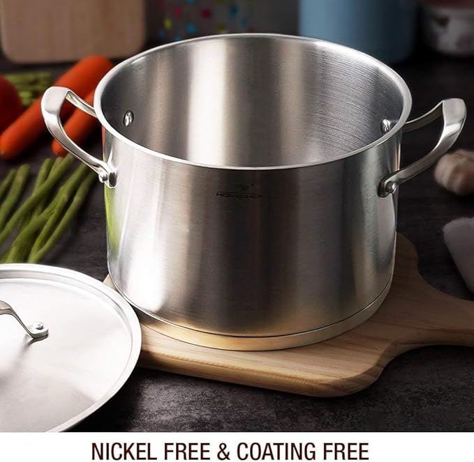 HOMI CHEF HEAVY ECOLOGICAL NICKEL FREE Stainless Steel Stock Pot 8QT with Lid (No Toxic Non Stick Coating, 5.1LBS) - Induction Pot 8 Quart Matte Polished Cooking Pot