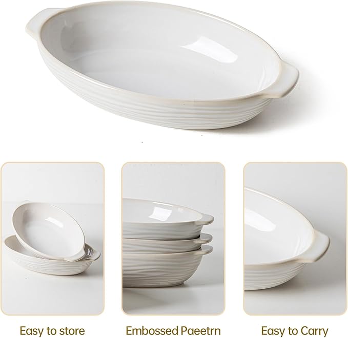 Casserole Dishes for Oven, 12 Oz Ceramic Baking Dish, 9 x 8 inch Oval Deep Lasagna Pan, Porcelain Baking Pan with Handles, White Bakeware Au Gratin Pans, Housewarming Gift, Dishwasher Safe