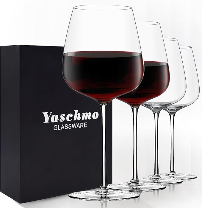 Red Wine Glasses Set of 4, 24oz Large Wine Glasses, Hand Blown Crystal, Ultra-Thin Rim, Long Stem, Lightweight, Ideal Gift for Wine Tasting, Mother's Day, Wedding, Anniversary, Birthday