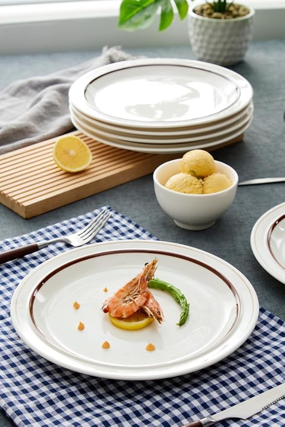 10.5-inch Porcelain Dinner Plate Set of 6 - Microwave, Oven and Dishwasher Safe, Scratch Resistant. (Multicolor)