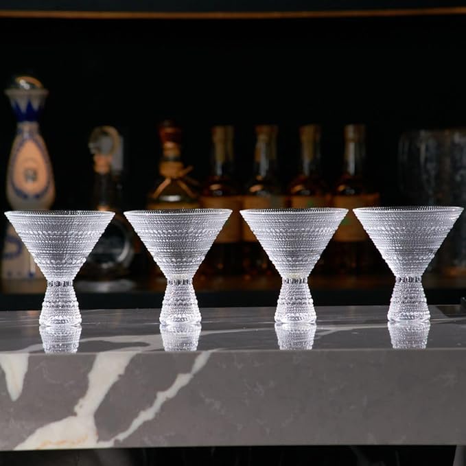 LEMONSODA Hobnail Pink/Clear Martini Glasses Vintage Cocktail Glasses (9oz) for Martini, Cocktail, Margarita, Cosmopolitan, Manhattan (Clear, Set of 4)