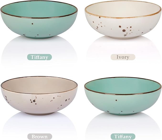 Esfour Round Porcelain Bowls - 18 Ounce - Set of 4 - Microwave, Oven, Dishwasher-Safe, Scratch Resistant, Porcelain Durable Small Dishes Bowls for Cereal, Salad, Pasta, Soup Dessert - Assorted Natural