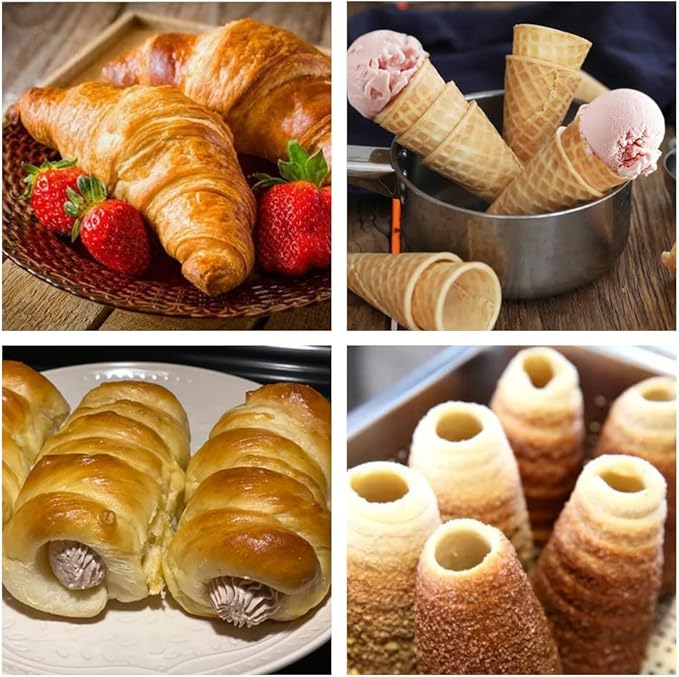 Guowall Cream Horn Mold, Stainless Steel Ice Cream Cone and Tubular Shaped Reusable Pastry Mould for Baking, DIY Tool for Cannoli Tubes Croissant Baking Brioche Rolls (20pcs)