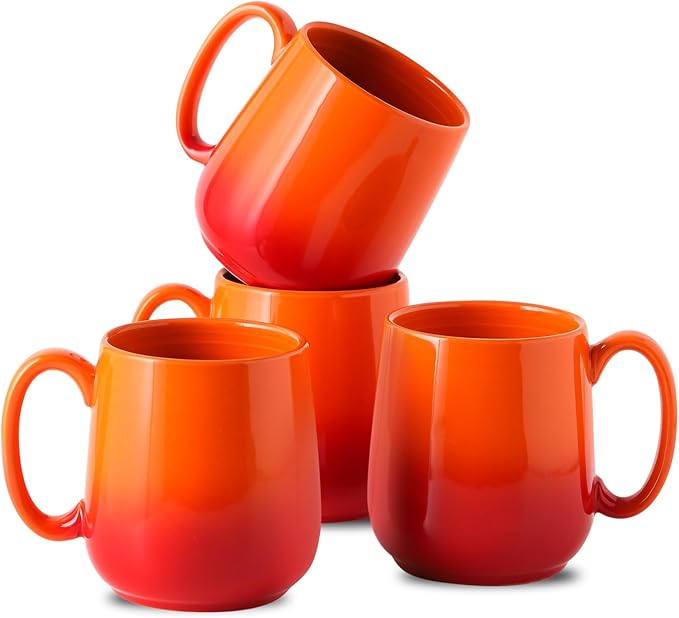 Hasense Ceramic Coffee Mugs Set of 4,15oz Large Mugs Set for Home and Office, Microwave & Dishwasher Safe, Coffee Cups for Coffee Tea Mike, Gradient Orange