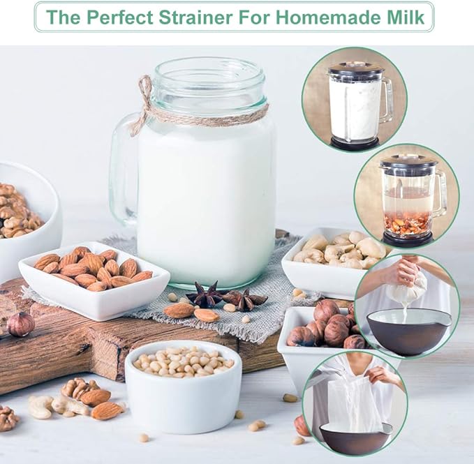 Nut Milk Bag Reusable 3 Pack Food Strainer Nut Bags For Almond/Soy Milk Greek Yogurt Professional for Cold Brew Coffee Tea Beer Juice Fine Italian Nylon Mesh (2 pack-8"x10")