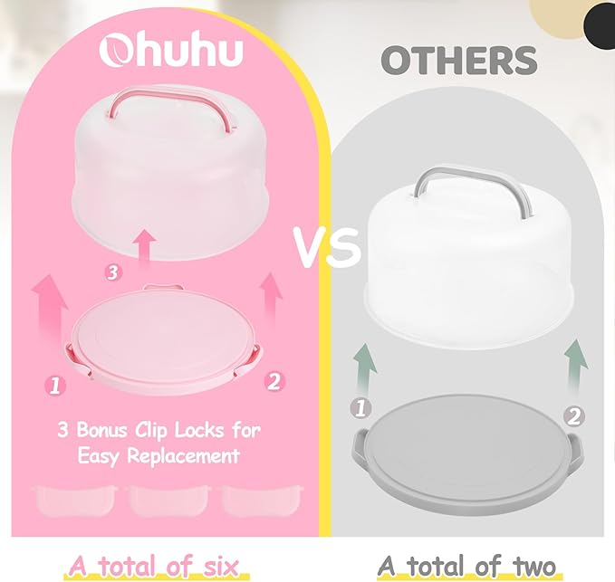 Ohuhu Cake Carrier, BPA-Free Cake Holder Storage Container Cupcake Carrier Keeper - Cake Stand with Lid 2 Handles Portable Round Two Sided Base for Cookies Nuts Fruits for 10 inch Cake Perfect Gifts