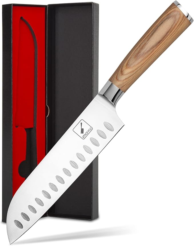 imarku Santoku Knife, 7 inch Kitchen Knife Ultra Sharp Asian Knife Japanese Chef Knife - German HC Stainless Steel 7Cr17Mov - Ergonomic Pakkawood Handle, Christmas Gifts for Women/Men, Gold