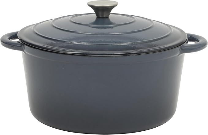 Gibson Home Addlestone 7 Qt Enameled Cast Iron Dutch Oven Pot with Lid – Round, Oven Safe to 500°F, Ideal for Bread Baking & Stews - Gradient Navy Blue