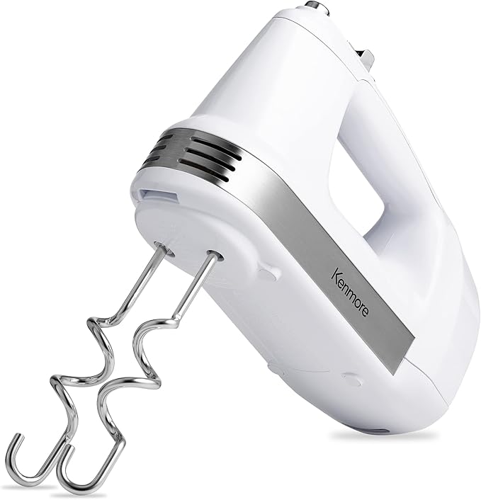 Kenmore Electric Hand Mixer - Kitchen 5 Speed Handheld Blender With Whisk, Beater, Dough Hook, Attachments Storage Case Batidora De Mano, Turbo Boost, Appliance For Cake Mix, Eggs, Whipping Cream
