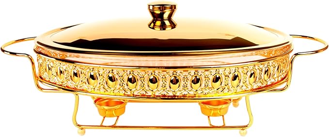 Casserole Dish 13" x 9" Glass Baking Dish with Stainless steel Lid and rack, Golden oval 2.5 Qt Large Baking Pan For Casserole & Lasagna, Microwave Dishwasher Freezer Oven Safe