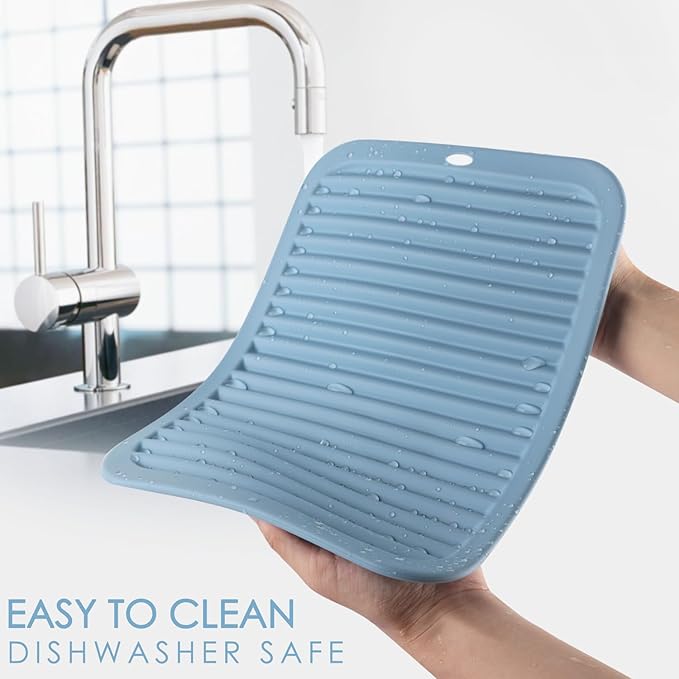 Large Silicone Trivet for Hot Dishes, 4PCS Hot Pads Trivets Mats for Hot Pots and Pans, Heat Resistant Silicone Hot Pot Holders, Blue Tables Mat for Countertop, Jar Opener, Drying Mat