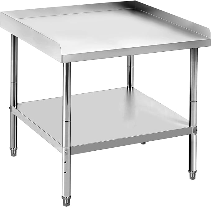 30x30x30 Inch Stainless Steel Equipment Grill Stand Table 400 Lbs Capacity NSF Certified with Adjustable Legs, 2" Edge Baffle, for Hotel, Home, Commercial Restaurant Kitchen