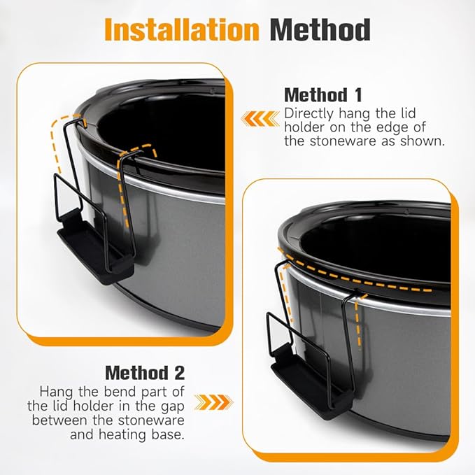 SOPHICO Slow Cooker Lid Holder for Cooking, Hand Free Pot Lid Organizer Fits Most Slow Cookers, Stainless Steel Pot Lid Rack with Silicone Sink Keeps Countertop No Mess (Black, 2 Pack)