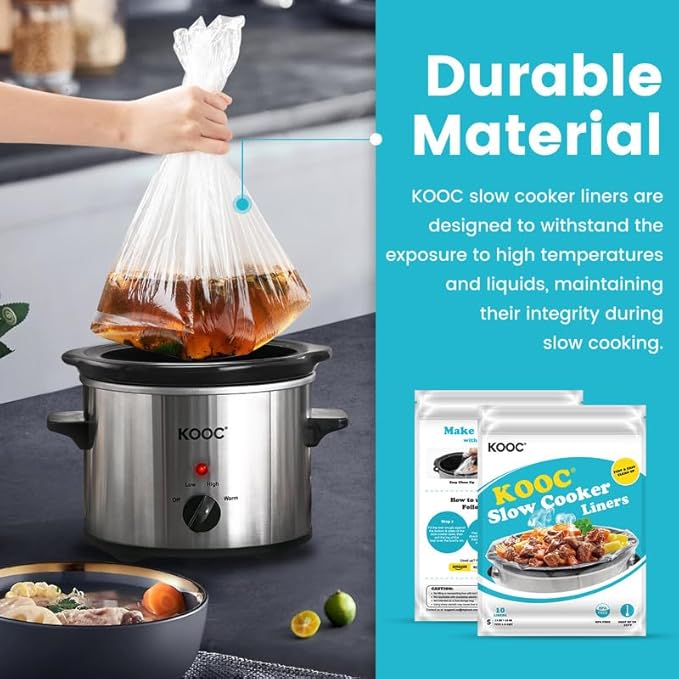 KOOC Slow Cooker Liners 10"x13" 20 count Small Size Disposable Plastic Bags Pot Liners Brunch Cooking Bags Fit 1.5 qt to 2 qt Pot BPA Free