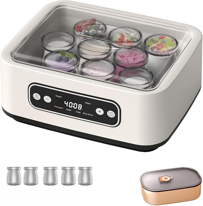Yogurt Maker with 5 BPA-Free Jars, Temp Control & Smart Timer, Homemade Greek Yogurt, Effortless 3-Step Setup, LED Display - Perfect for Keto/Vegan Diets