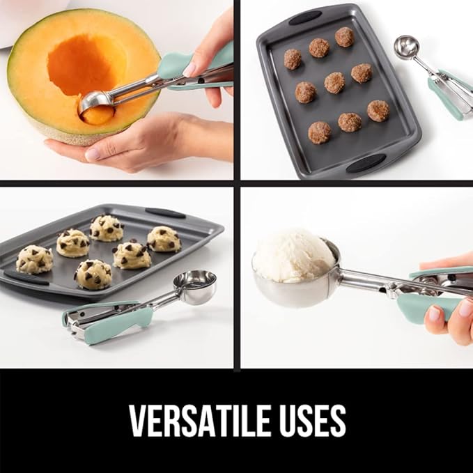 Gorilla Grip Stainless Steel Cookie Scoop for Baking, 2 TSP, Multipurpose Melon Baller, Meatball Spring Scoops, Perfect Portion Sizes, Easy Food Release, Scooper Size 100, BPA-Free Kitchen Tool, Mint