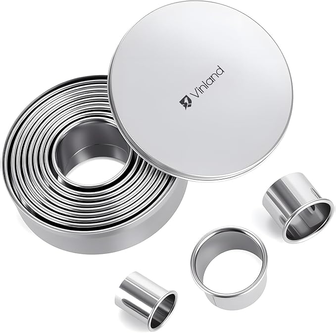 12-Piece 304 Stainless Steel Biscuit Cutter Set - Round Cookie Cutters for Baking (1/2/3/4/5 Inch) with Storage Box, Dough Pastry Cake Circle Cutting Ring Molds, Non-Rust & Dishwasher Safe