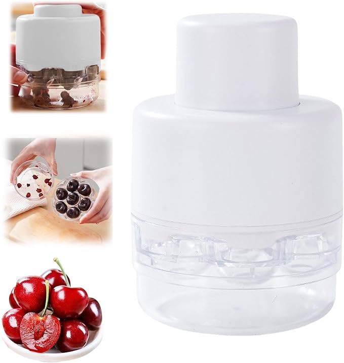 Cherry Pitter Tool, Kitchen Cherry Jam 7 Holes Multi Pitter Tool, Portable Push-Down Cherries Seed Remover, No Handle Design for Kitchen, Cake Shop, Picnics(White)