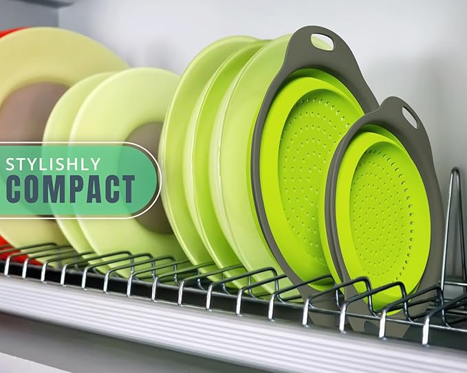 Ultimate Kitchen Strainers Set of 2 - Collapsible Silicone Colanders For Easy Storage by Comfify - Use with Pasta & Veggies or as a Fruit or Berry Bowl with Strainer - Irreplaceable for Campers -Green