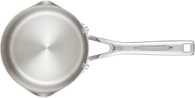 KitchenAid 3-Ply Base Stainless Saucepan with Pour Spouts, 1.5 Quart, Brushed Stainless Steel