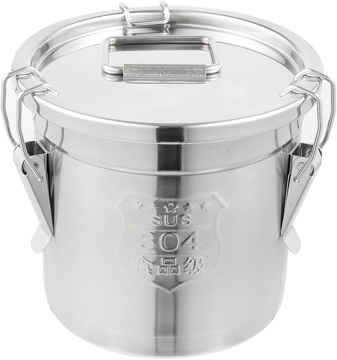 DYNAMI 304 Stainless Steel Containers With Lid,202oz Airtight Flour Container for Kitchen,5-10lbs Metal Airtight Canisters Milk Jug Coffee Bean Cookies Canisters w/Locking Clamp (6L/1.6Gal)