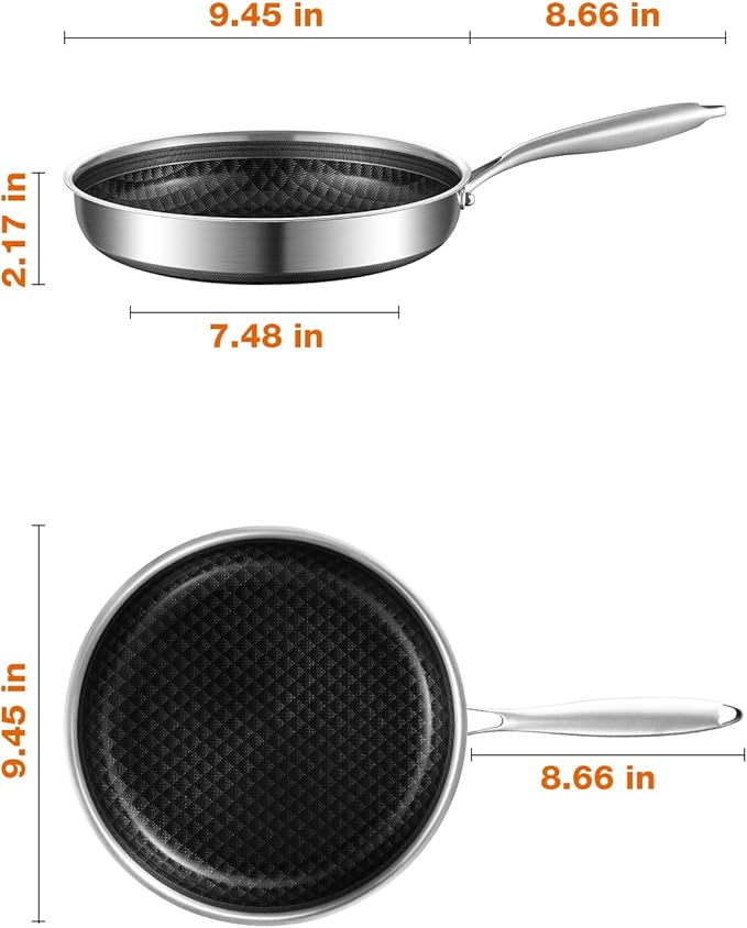 8-10-12 Inch Non Stick Frying Pans, NonStick Stainless Steel Pan Set, Tri-Ply Skillets and Pan Set, Induction Cooker Compatible, Cool-Touch Handle, Dishwasher and Oven Safe