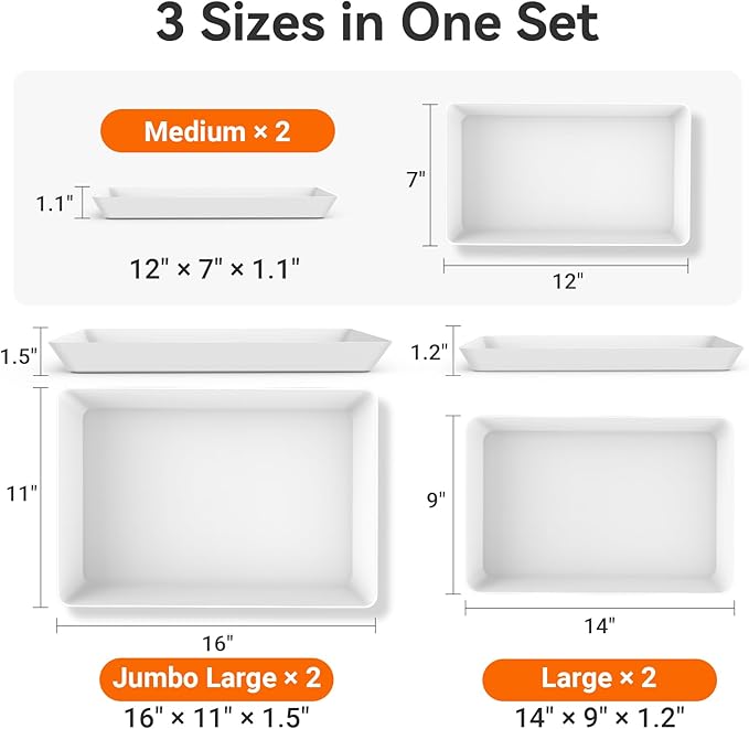 6-Pack Serving Tray for Parties, Serving Platter in 3 Sizes for Entertaining, Camping & Food Display, Plastic Trays for Cookies, Dessert, Stackable Rectangular Platters for Family(White)