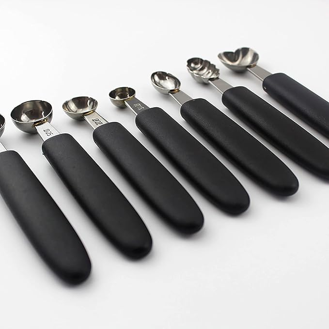 7Pcs Melon Baller Scoop Set, Stainless Steel Ball Spoon, Smooth Round Melon Balls Melon Scoop, Watermelon Cantaloupe Scooper for Watermelon, Ice Cream, Fruits, Sorbet(#1)